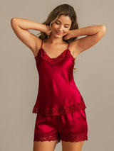 [Wine] SilkSilky-UK Spaghetti Strap V Neck Camisole Set 005