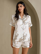 [White Cheetah] SilkSilky-UK Short Sleeve Notch Collar Women's Pyjamas 004