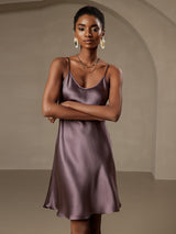 [Purple Gray] SilkSilky-UK Spaghetti Strap V Neck Dress 004