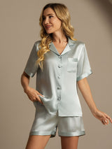[Light Blue] SilkSilky-UK Pure Silk Notch Collar Women's Pyjamas 001,
