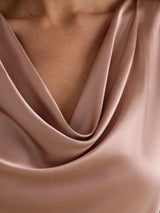 [Tuscany] SilkSilky-UK Short Sleeve Cowl Neck Women's Blouse 004