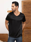 SilkSilky UK Pure Silk Short Sleeve V Neck Men's T Shirt Black 005