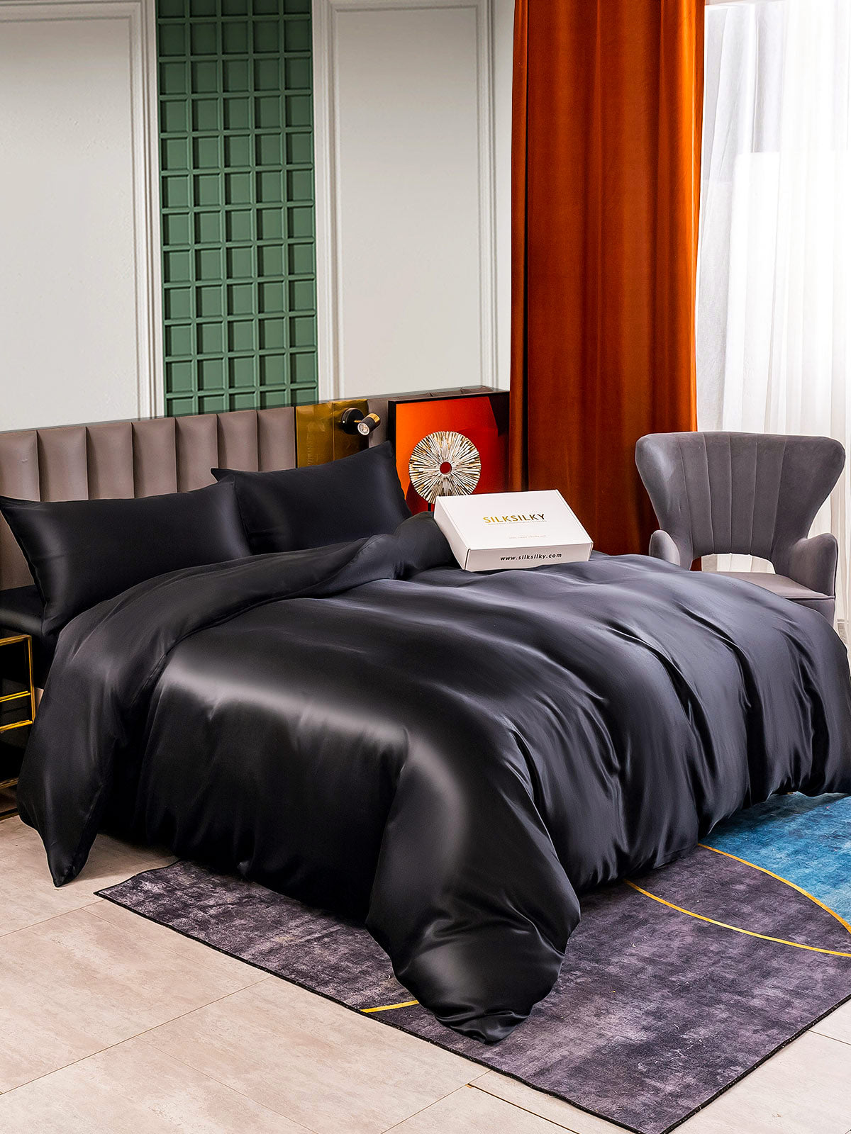 [Black] SilkSilky-UK Bed Linen Set 002