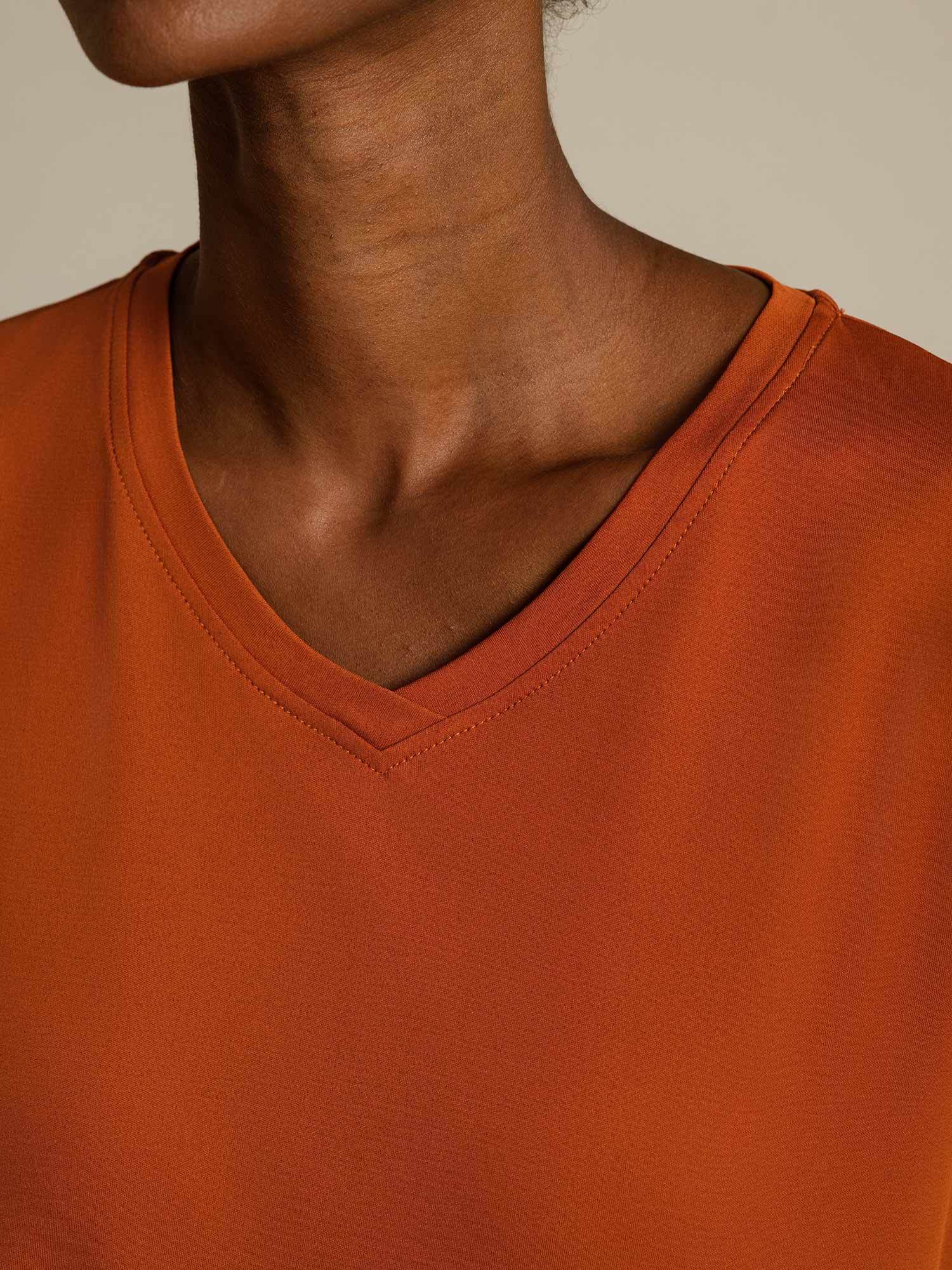 [Orange] SilkSilky-UK Pure Silk V Neck Women's T-Shirt 004