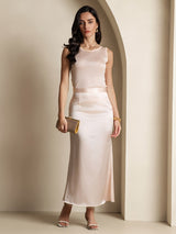 [Light Pink] SilkSilky-UK 100% Silk Jersey Sleeveless Round Neck Women's T-Shirt 007