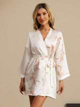 [White] SilkSilky-UK 3/4 Sleeve Women's Dressing Gown 001