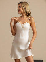 [White] SilkSilky-UK Spaghetti Strap V Neck Nightdress 006