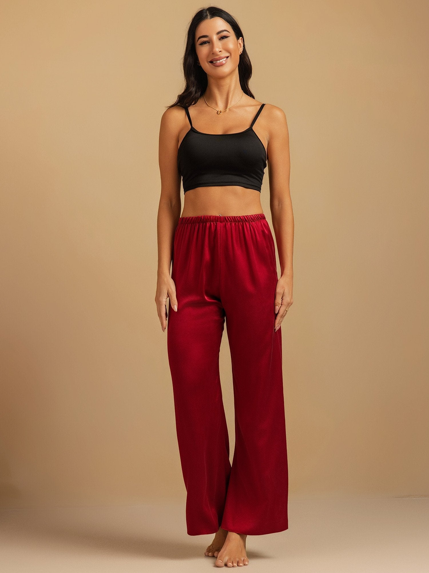 [Wine] SilkSilky-UK 19Momme Washable Silk Womens Sleep Bottoms 008,