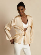 [Champagne] SilkSilky-UK 19Momme Stretch Silk Charmeuse Long Sleeve Women's Outerwear 003