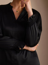 [Black] SilkSilky-UK Long Sleeve Split Women's Blouse 005