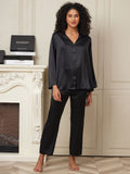 SilkSilky UK 22Momme Pure Silk Long Sleeve Womens Pajamas Black 001