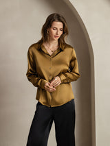 [Bronze] SilkSilky-UK Silk Long Sleeve Collar Women's Shirt 009