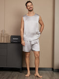 SilkSilky UK Pure Silk Sleeveless Round Neck Men's Pyjamas Silver 004