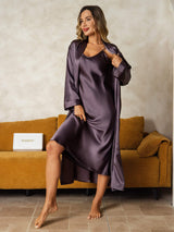 [Purple Gray] SilkSilky-UK Long Sleeve V Neck Nightdress&Dressing gowns 009