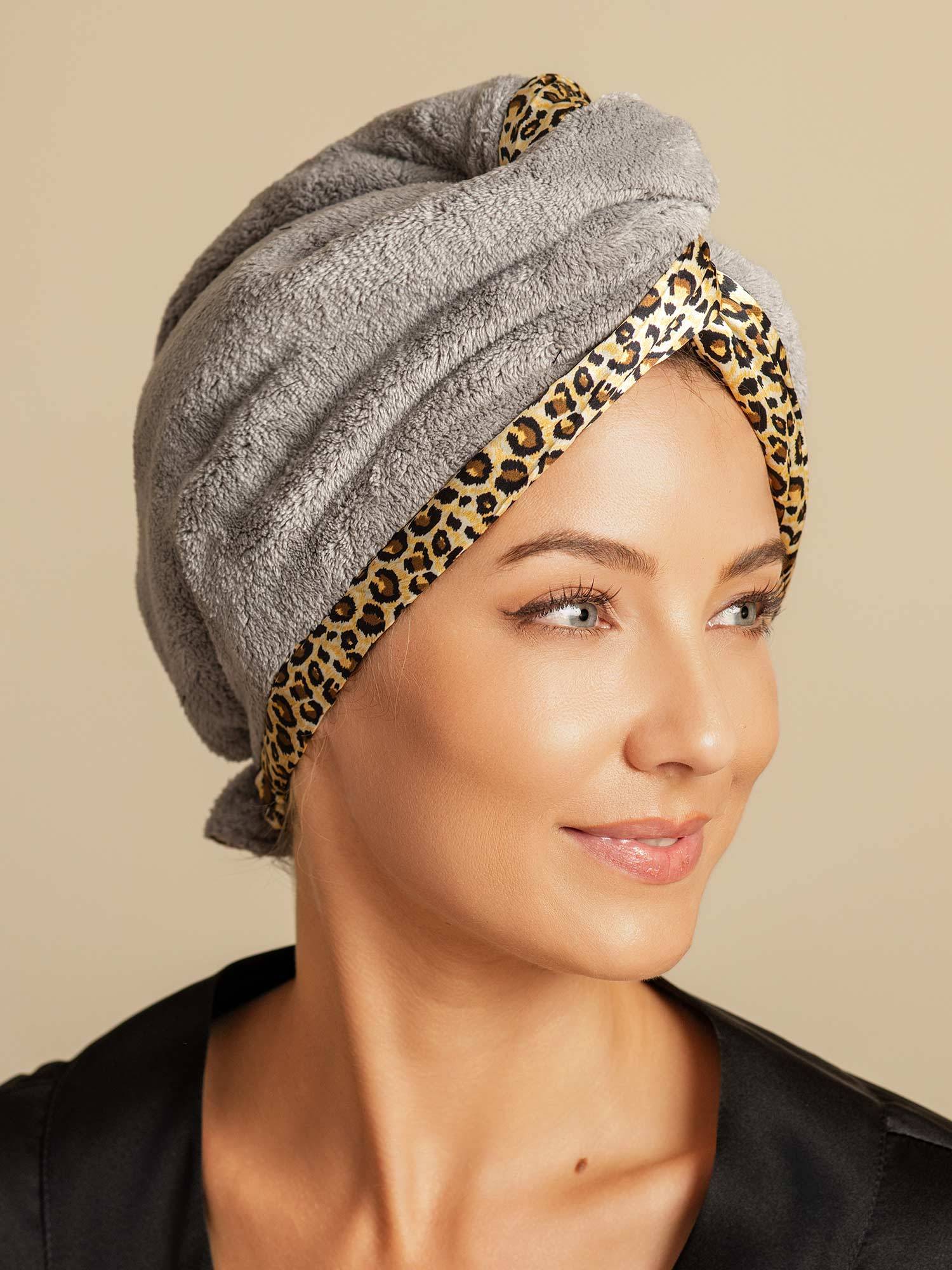 [Leopard] SilkSilky-UK Pure Silk Wrap Hair Towel Wrap 007,