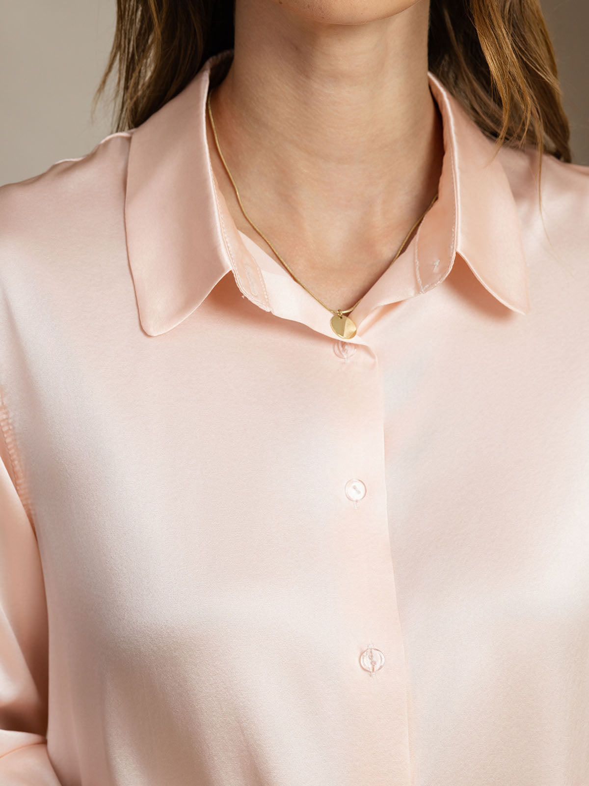 [Light Pink] SilkSilky-UK 19Momme Stretch Silk Charmeuse Long Sleeve Lapel Collar Women's Shirt 004