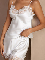 [White] SilkSilky-UK Spaghetti Strap V Neck Camisole Set 004