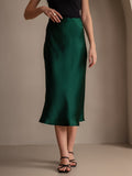 SilkSilky UK 19Momme Pure Silk Skirt DarkGreen 001