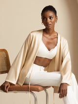 [Champagne] SilkSilky-UK 19Momme Stretch Silk Charmeuse Long Sleeve Women's Outerwear 001