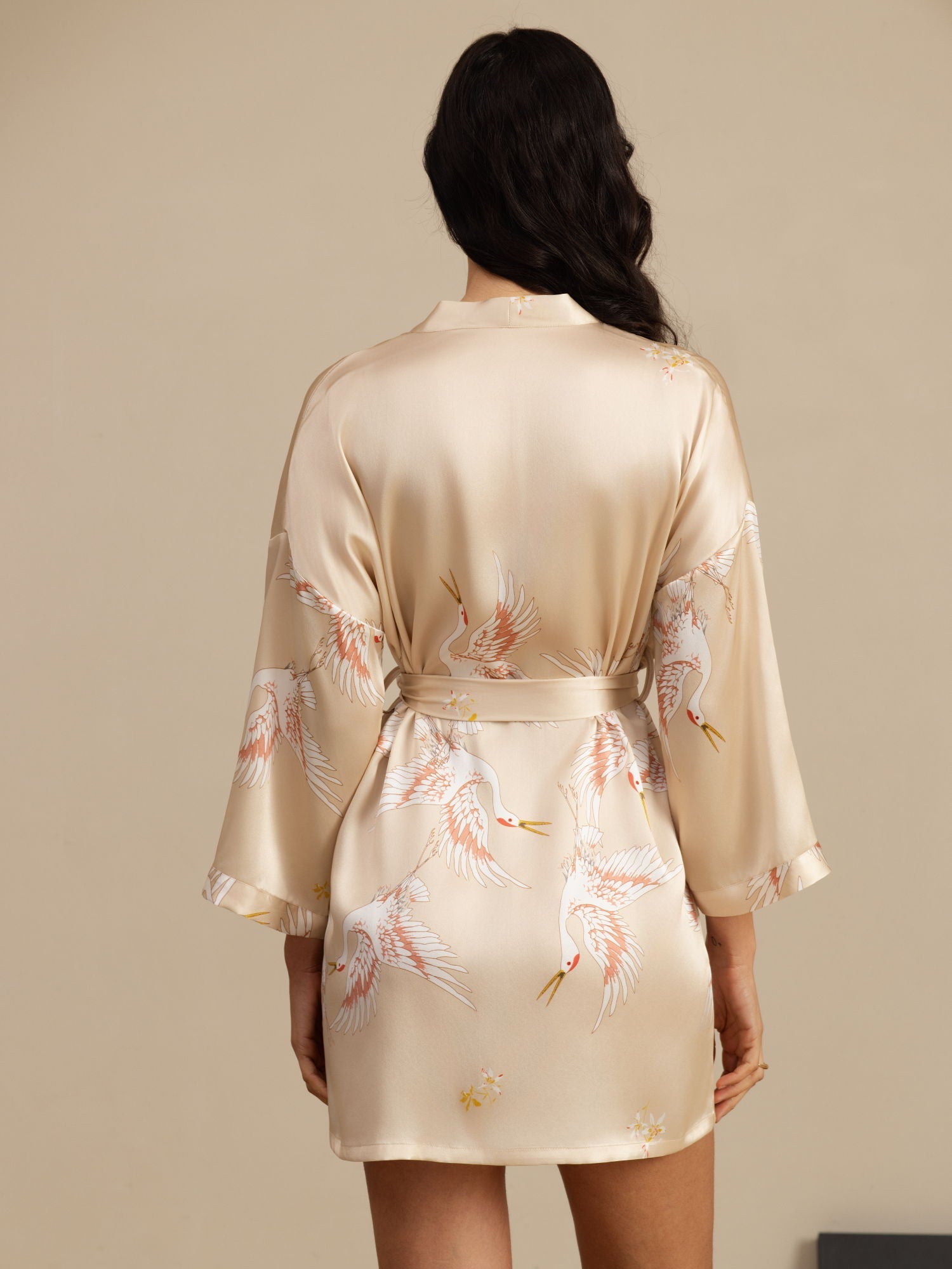 [Champagne] SilkSilky-UK 19Momme 3/4 Sleeve Women's Dressing Gown 002