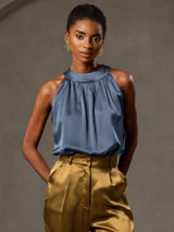 [Real Teal] SilkSilky-UK Sleeveless Halter Women's T-Shirt 001