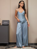 SilkSilky UK Pure Silk Sleeveless V Neck Camisole Set GrayishBlue 001