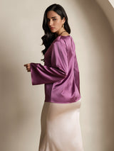 [Deep Purple] SilkSilky-UK Long Sleeve Boat Neck Blouse 002