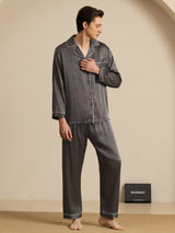 [Black Ginkgo] SilkSilky-UK 19Momme Long Sleeve Notch Collar Men's Pyjamas 006
