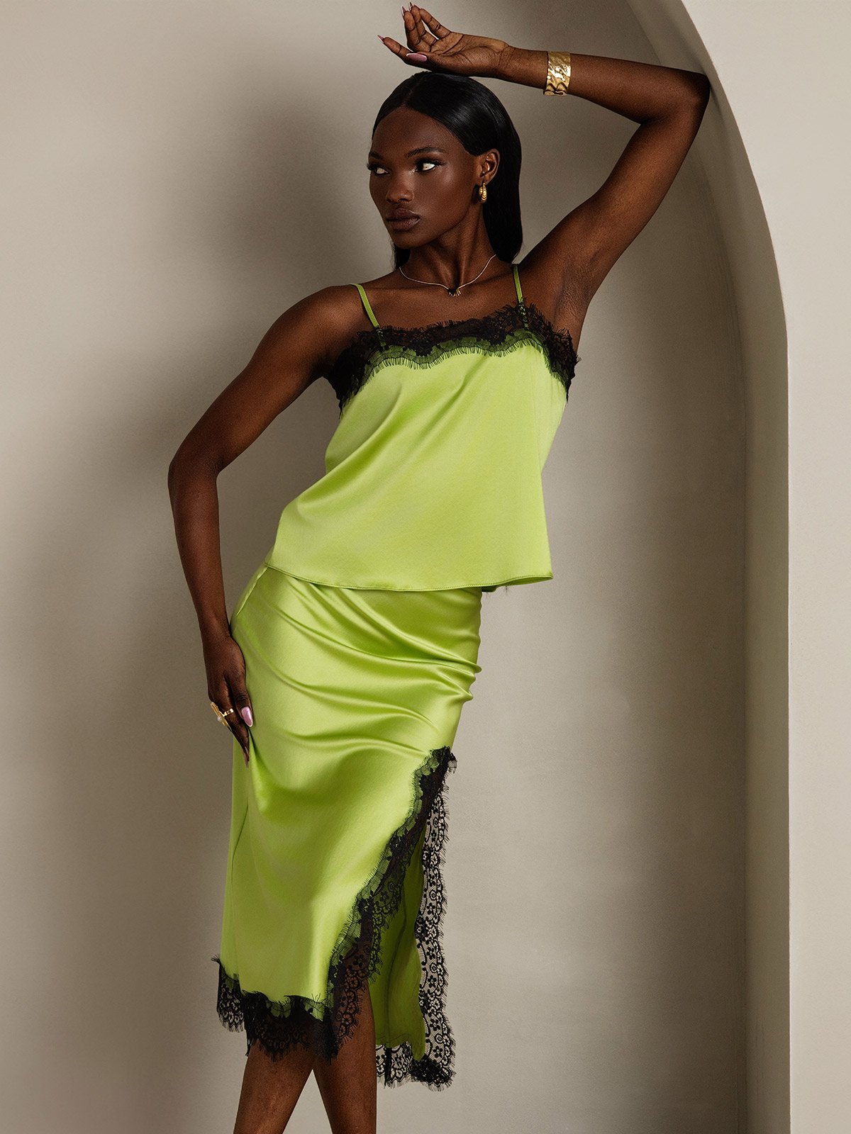 [Mint Green] SilkSilky-UK 19Momme Silk Split Skirt 005