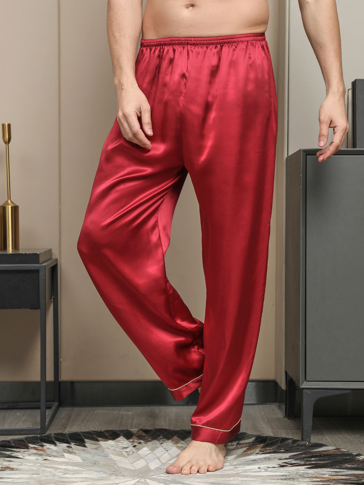 [Red] SilkSilky-UK Pure Silk Mens Sleep Bottoms 001