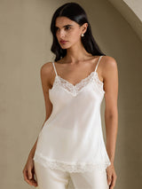 [White] SilkSilky-UK Spaghetti Strap V Neck Camisole 001