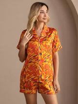 [Orange Fox] SilkSilky-UK Short Sleeve Lapel Collar Women's Pyjamas 005