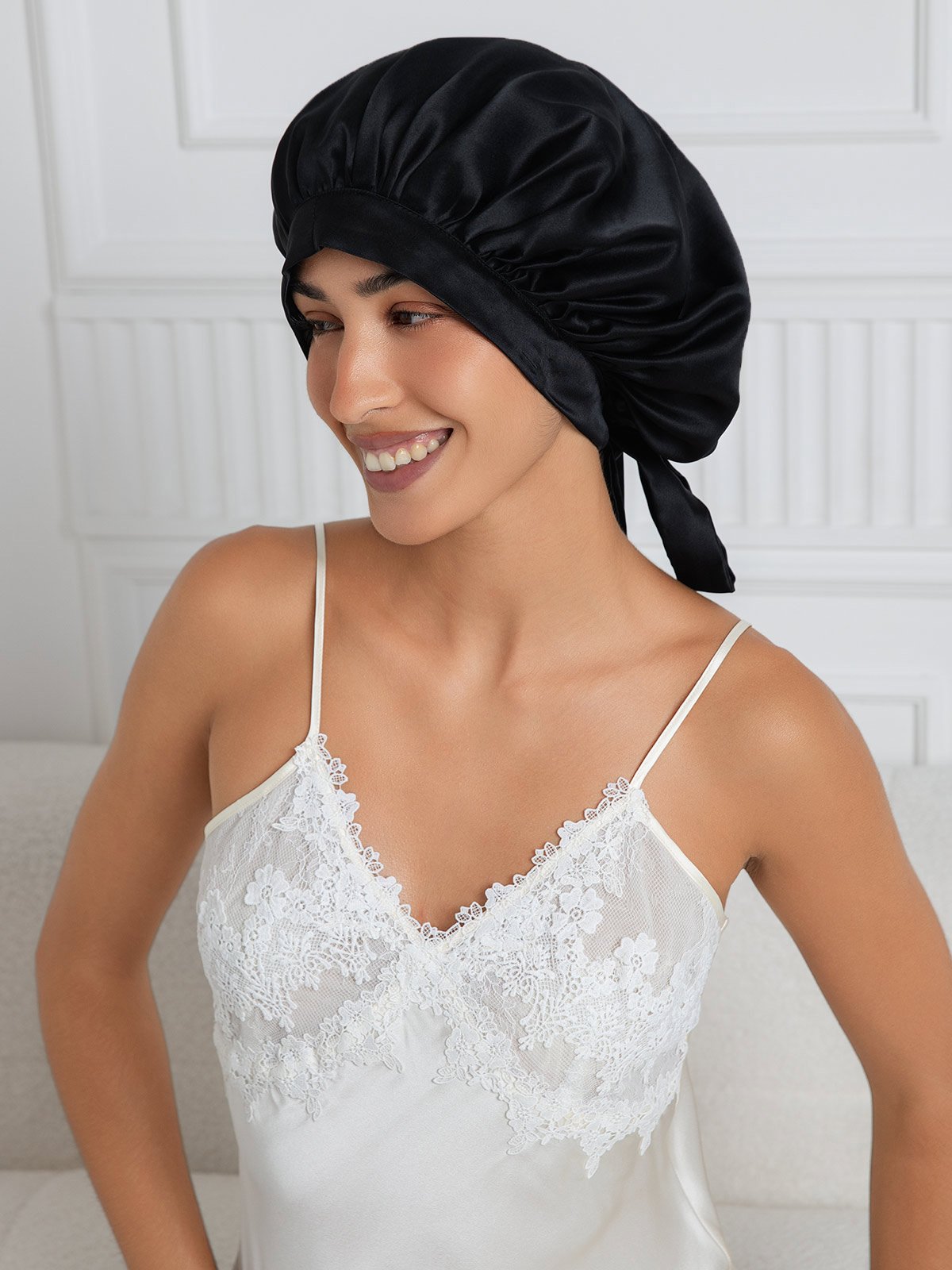 SilkSilky-UK Pure Silk Sleep Cap Black 001