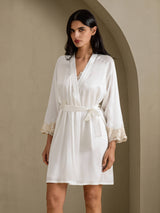 [White] SilkSilky-UK 3/4 Sleeve V Neck Nightdress&Dressing gowns 003