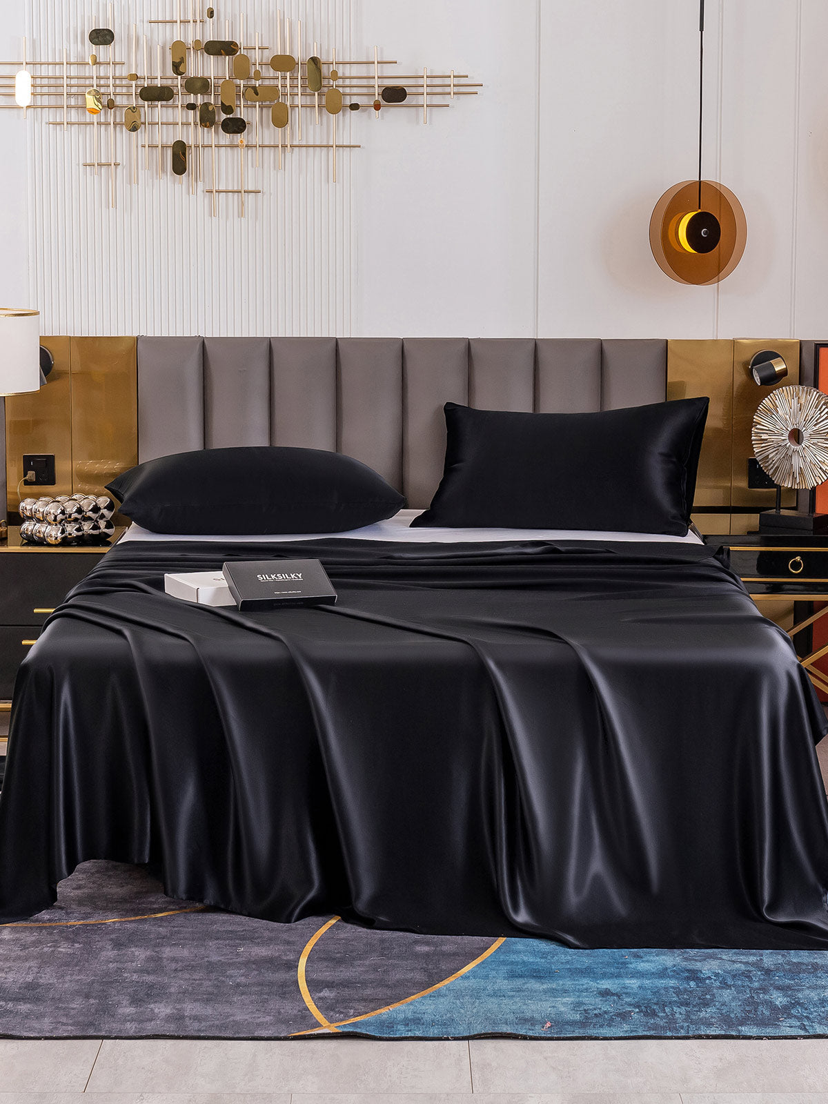 SilkSilky UK 19Momme Pure Silk Bedding Set Black 002