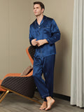 SilkSilky UK Pure Silk Long Sleeve Lapel Men's Pyjamas DarkBlue 006