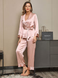 SilkSilky UK Pure Silk Long Sleeve Lapel Women's Pyjamas Pink 004