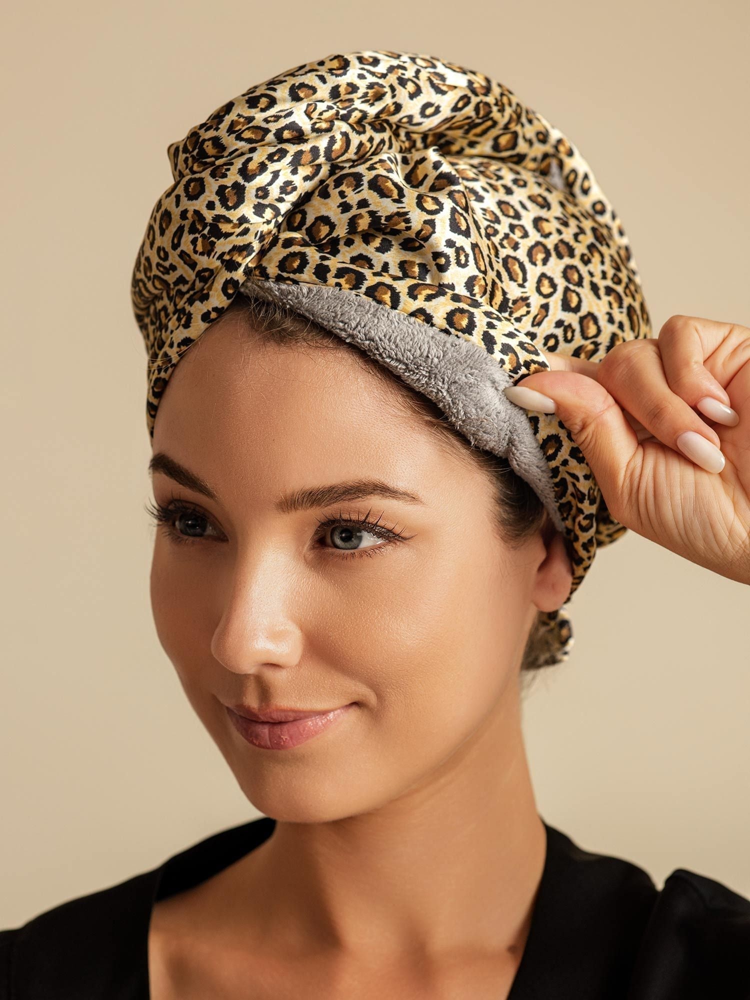 [Leopard] SilkSilky-UK Pure Silk Wrap Hair Towel Wrap 003,