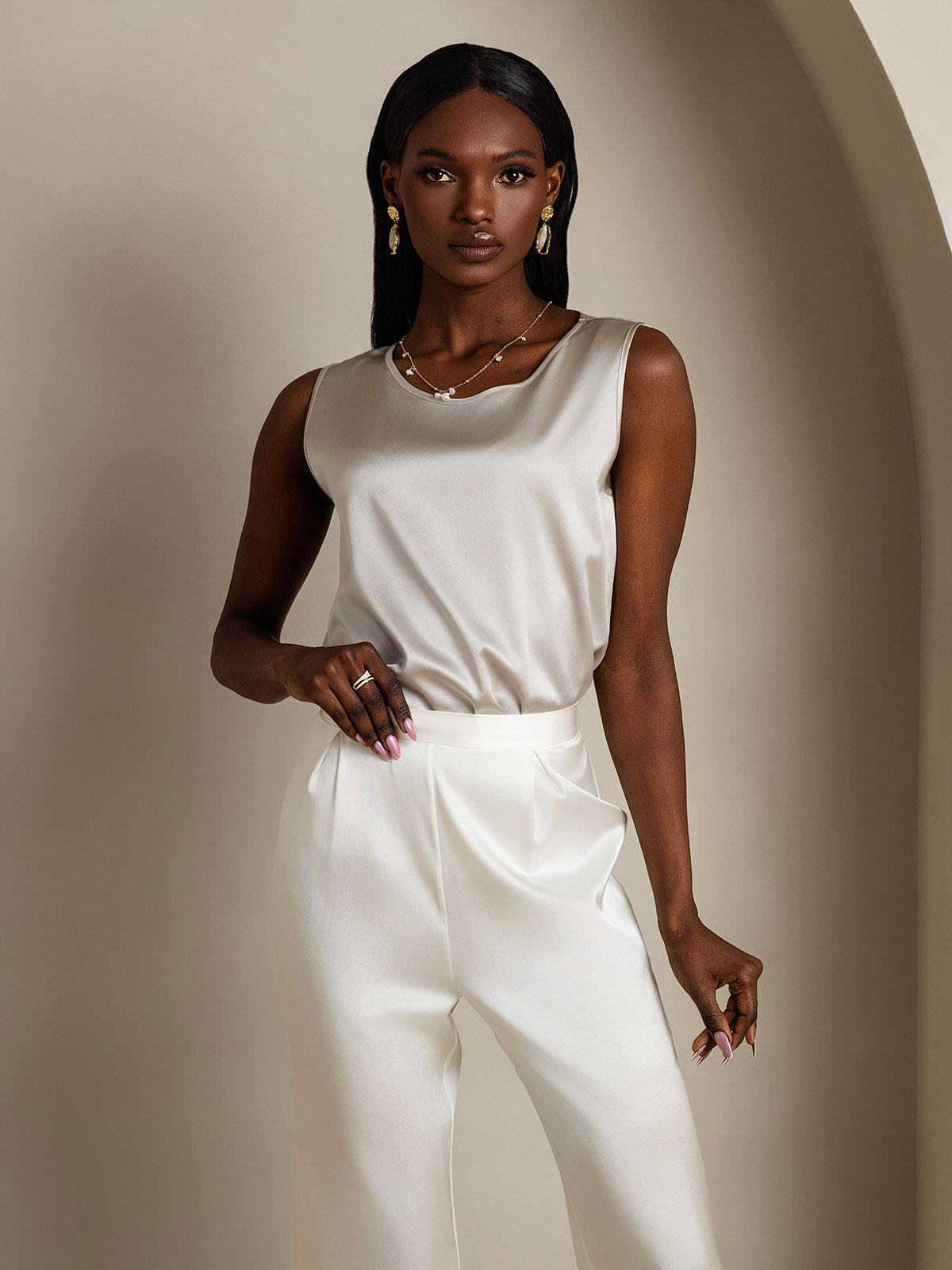 [Light Gray] SilkSilky-UK 19Momme Silk Round Neck Camisole 006