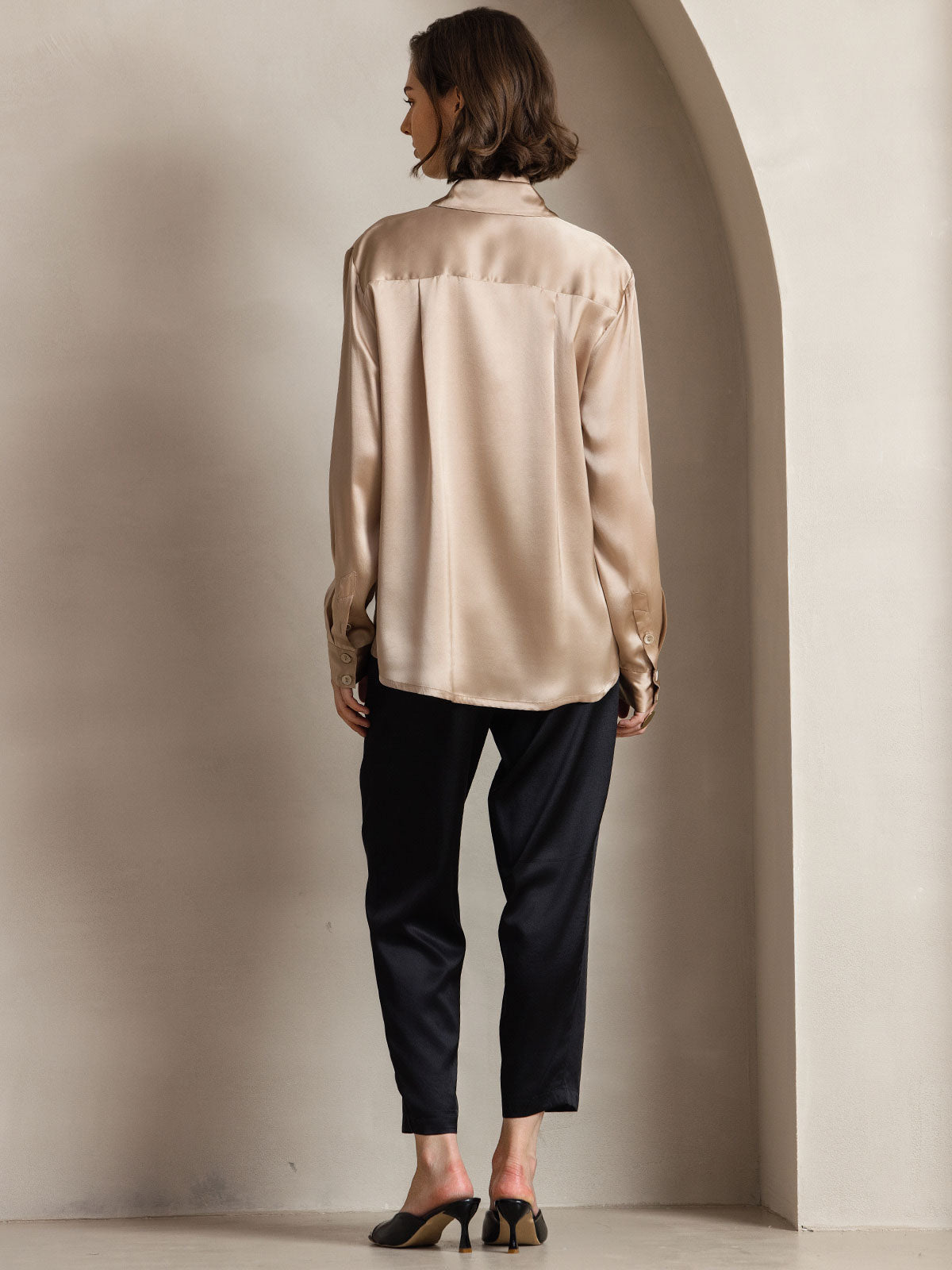 [Champagne] SilkSilky-UK Silk Long Sleeve Collar Women's Shirt 002