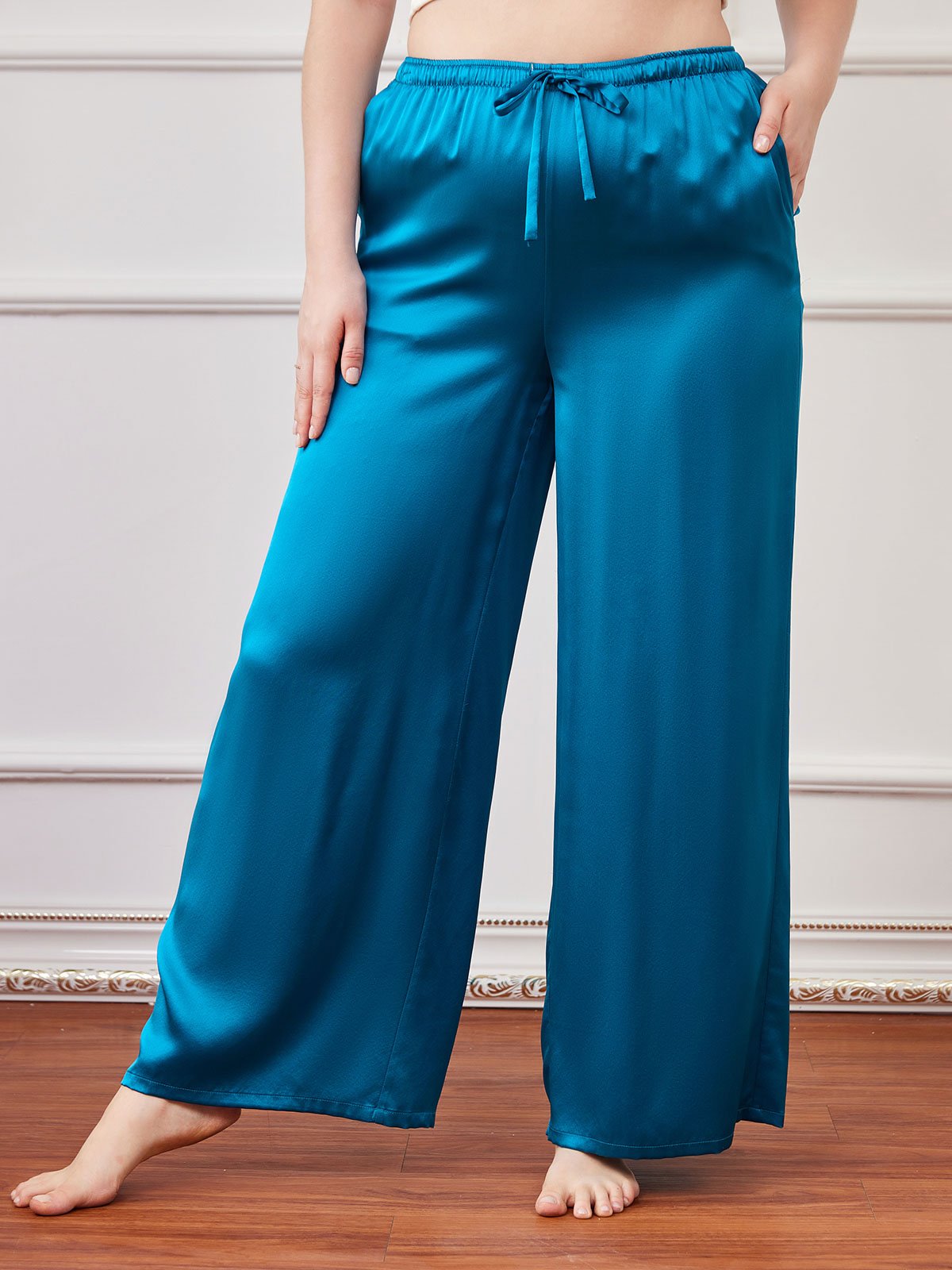 SilkSilky UK Pure Silk Plus Size Womens Pants Teal 001