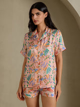 [Pink Fauna] SilkSilky-UK Short Sleeve Notch Collar Women's Pyjamas 001