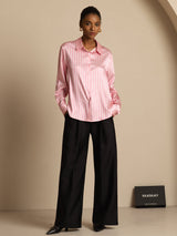[Pink Stripe] SilkSilky-UK Long Sleeve Lapel Collar Women's Shirt 006