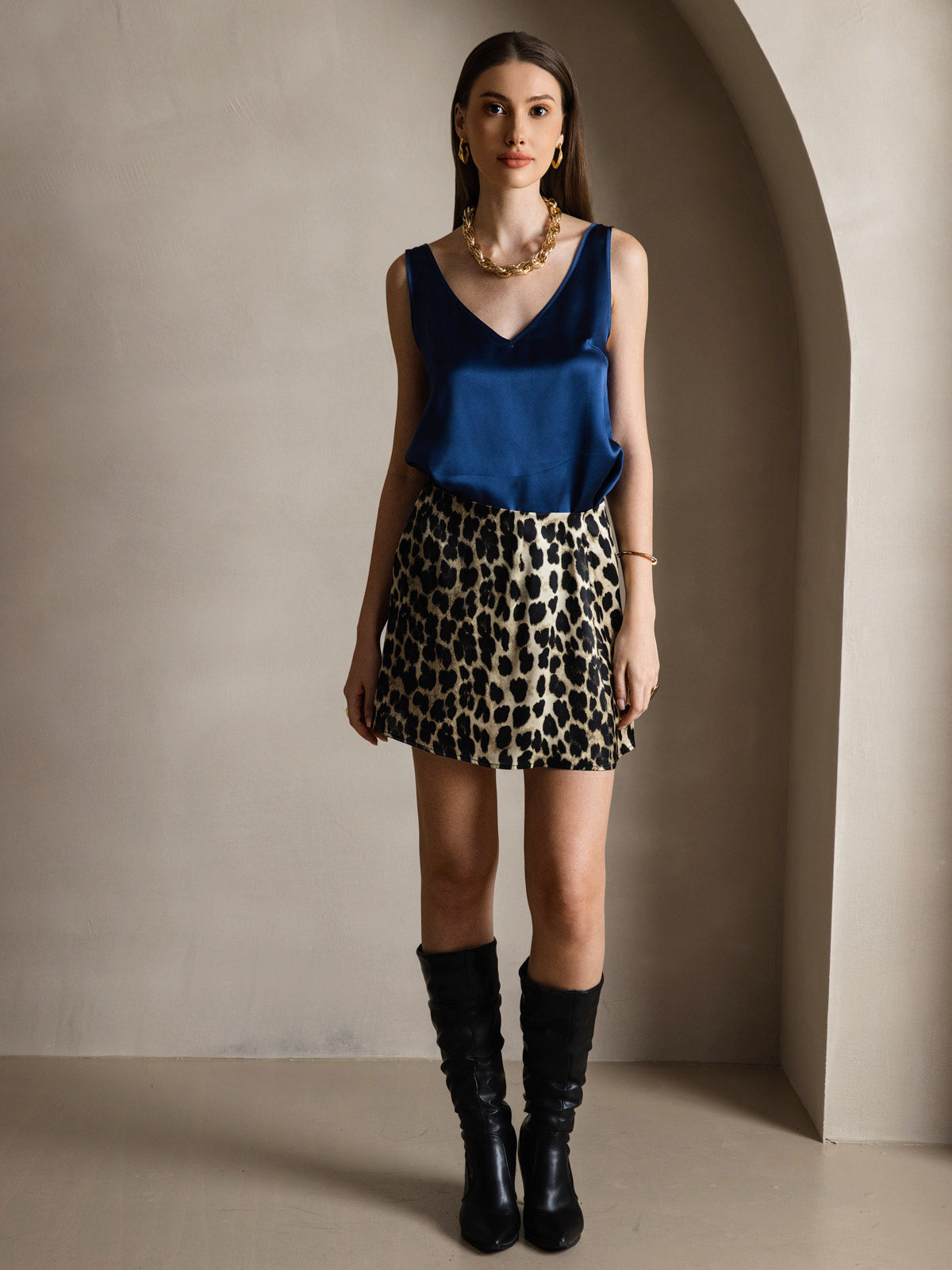 [Dark Blue] SilkSilky-UK 19Momme Silk V Neck Camisole 007