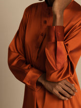 [Caramel] SilkSilky-UK 19Momme Stretch Silk Charmeuse Long Sleeve Stand Collar Blouse 005
