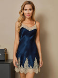 SilkSilky UK Pure Silk Sleeveless V Neck Nightdress DarkBlue 003