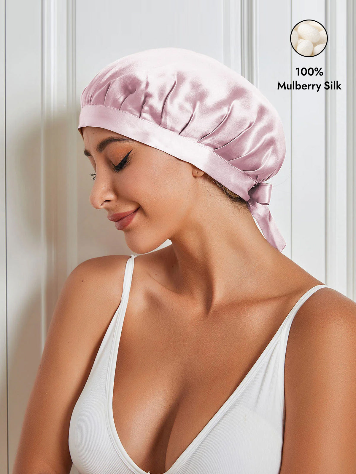 [Light Pink] SilkSilky-UK Pure Silk Sleep Cap 001