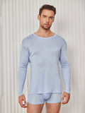 SilkSilky UK Silk Knitted Long Sleeve Round Neck Men's T Shirt LightBlue 003