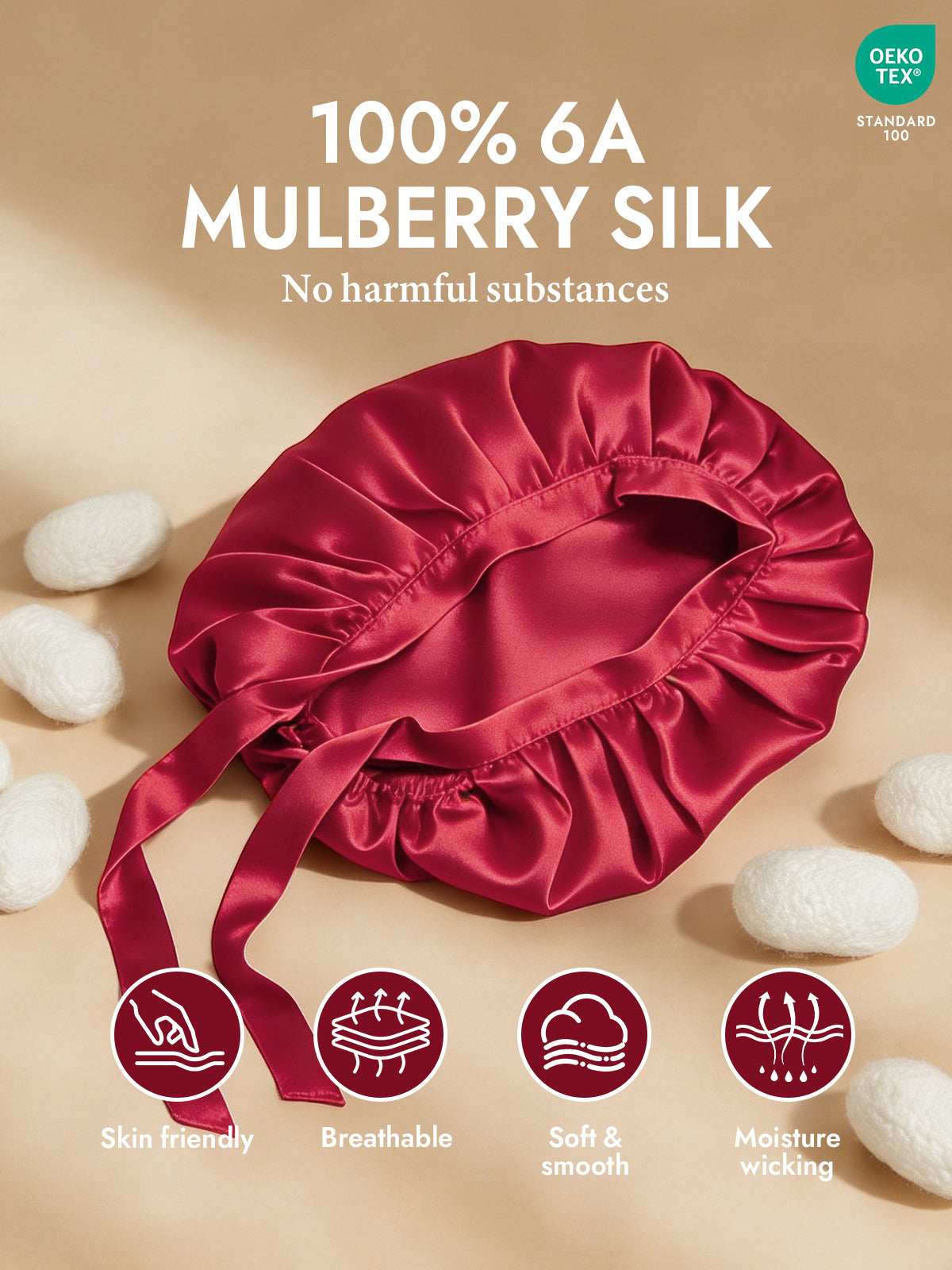 [Wine] SilkSilky-UK Pure Silk Sleep Cap 002