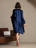 SilkSilky-UK Pure Silk Long Sleeve V Neck Nightdress&Dressing gowns DarkBlue 002